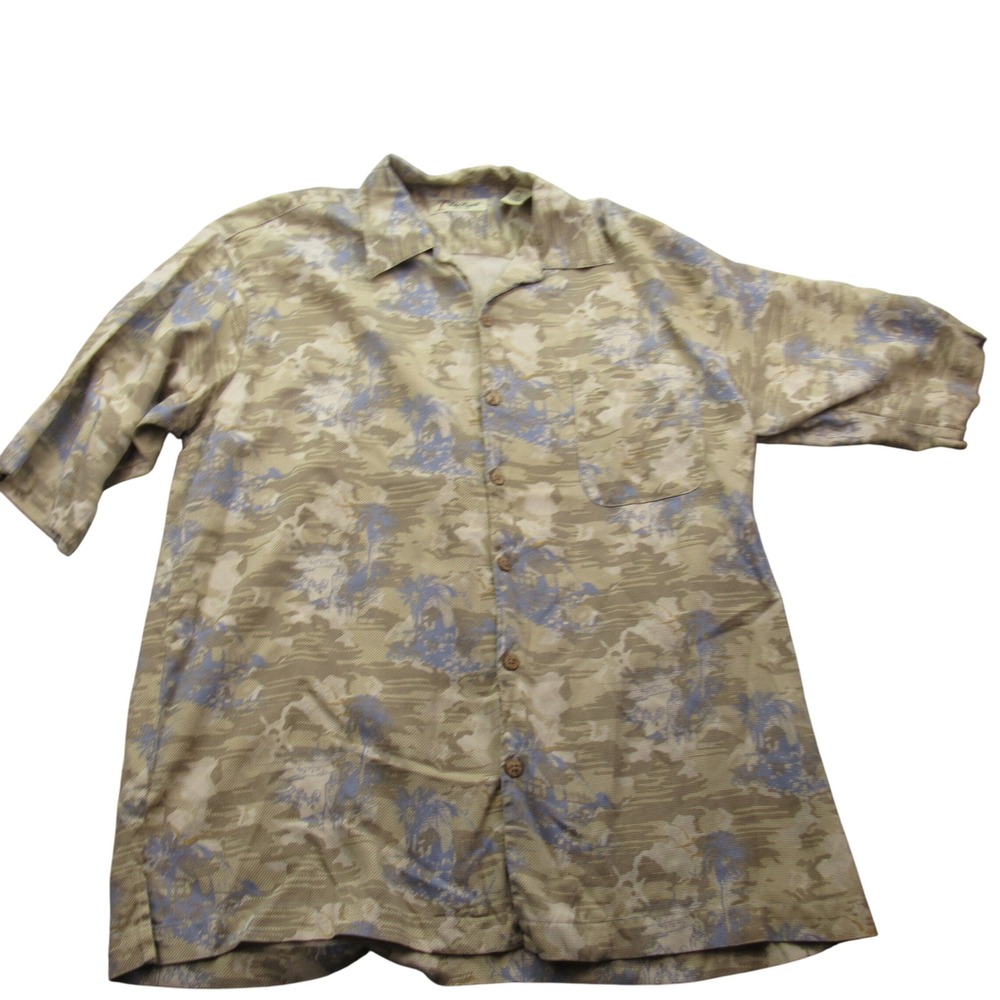 Palm Beach Mens Silk Short Sleeve Button Up Shirt Tropical Palm Tree Print ‎ XL